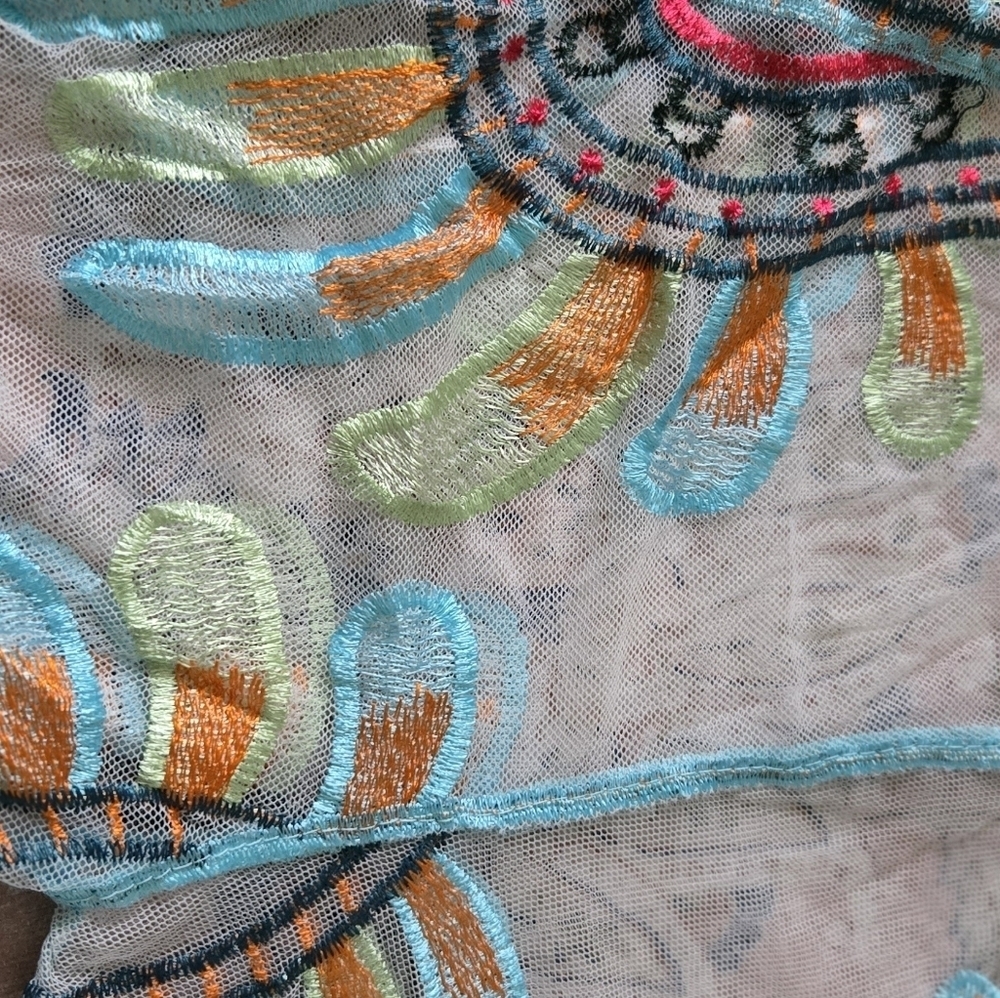 NWT Boho Embroidered Sheer Coverup / Duster /Kimono - Picture 5 of 10